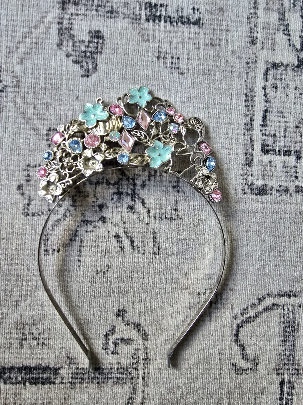 Disney Princess Rhinestone Floral Tiara Headband in Aqua, Pink & Blue